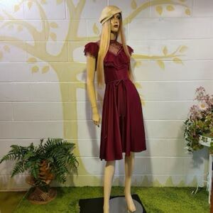 70s burgundy lace victorian style dress